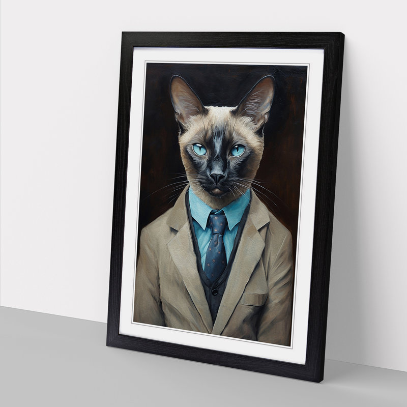 Siamese Cat in a Suit Painting No.2 - Framed Print, Black, 64cm H x 46cm W x 2cm D