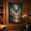 Art mural sur toile Glow Full Moon Over Golden Clouds and Ocean-1386861296