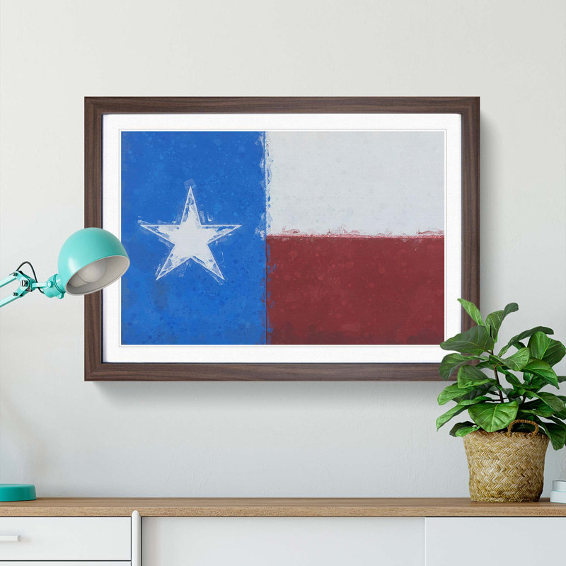 Painted Texas Flag in Abstract - Picture Frame Painting Print, Walnut Framed, 36cm H x 48cm W x 2cm D