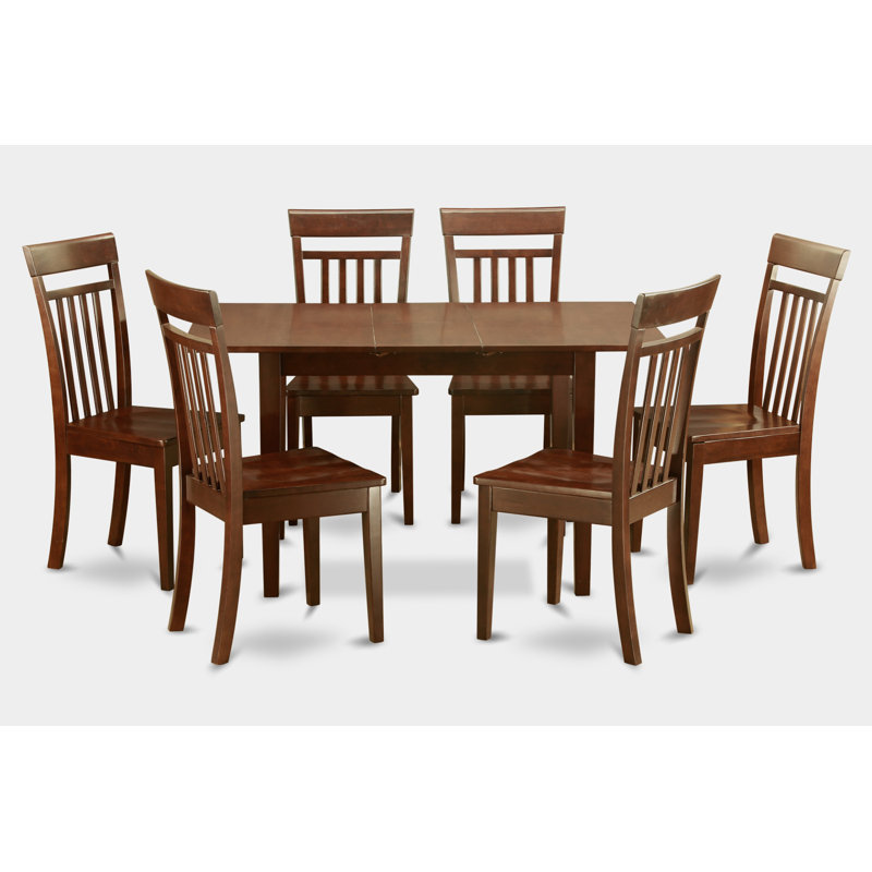 7 Piece Dining Set Consist of a Rectangle Dining Table with Butterfly Leaf and 6 Kitchen Chairs, 32x54 Inch, Mahogany