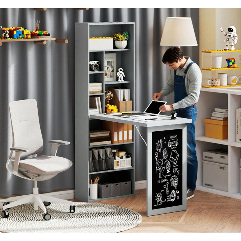 Bureau d'ordinateur pliable, bureau d'ordinateur mural, Gris anthracite
