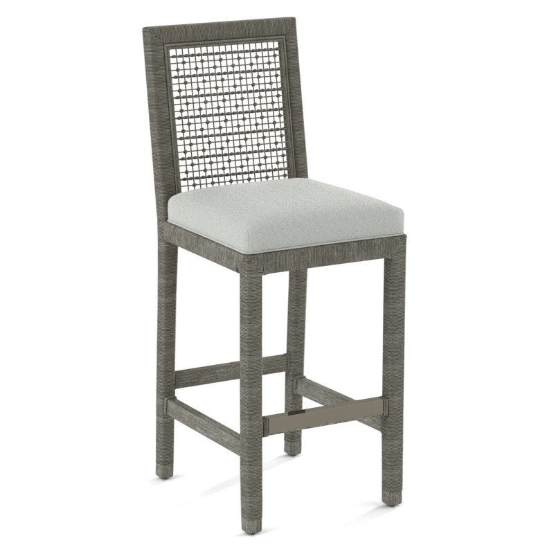 Pine Isle Upholstered Stool, Greystone, White Performance Fabric