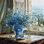Blue Window Blooms Wrapped Canvas Wall Art