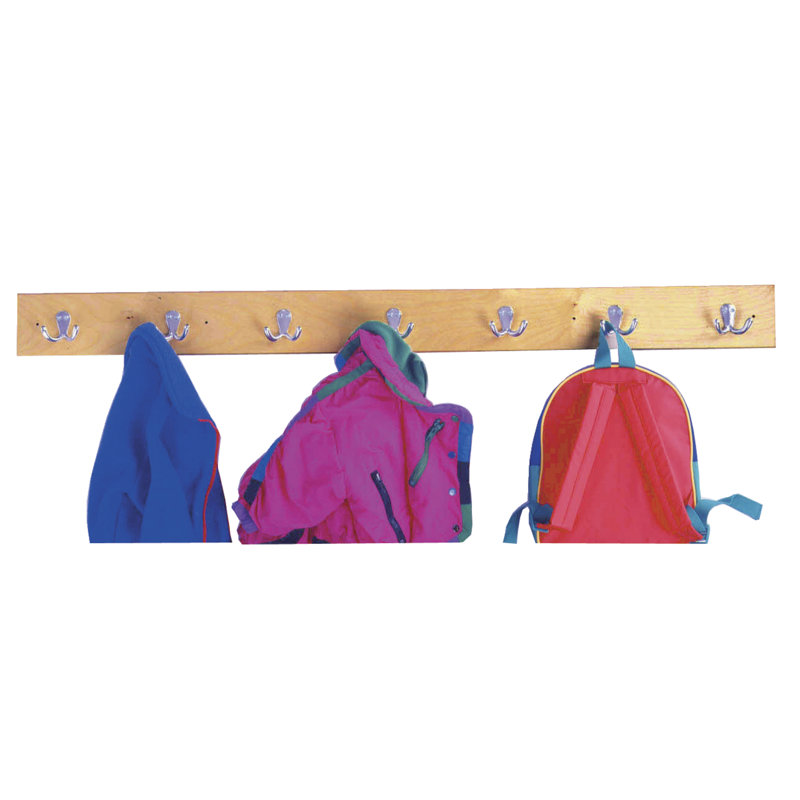 Birch and Aluminum Wall Mounted Coat Rack with 14 Hooks