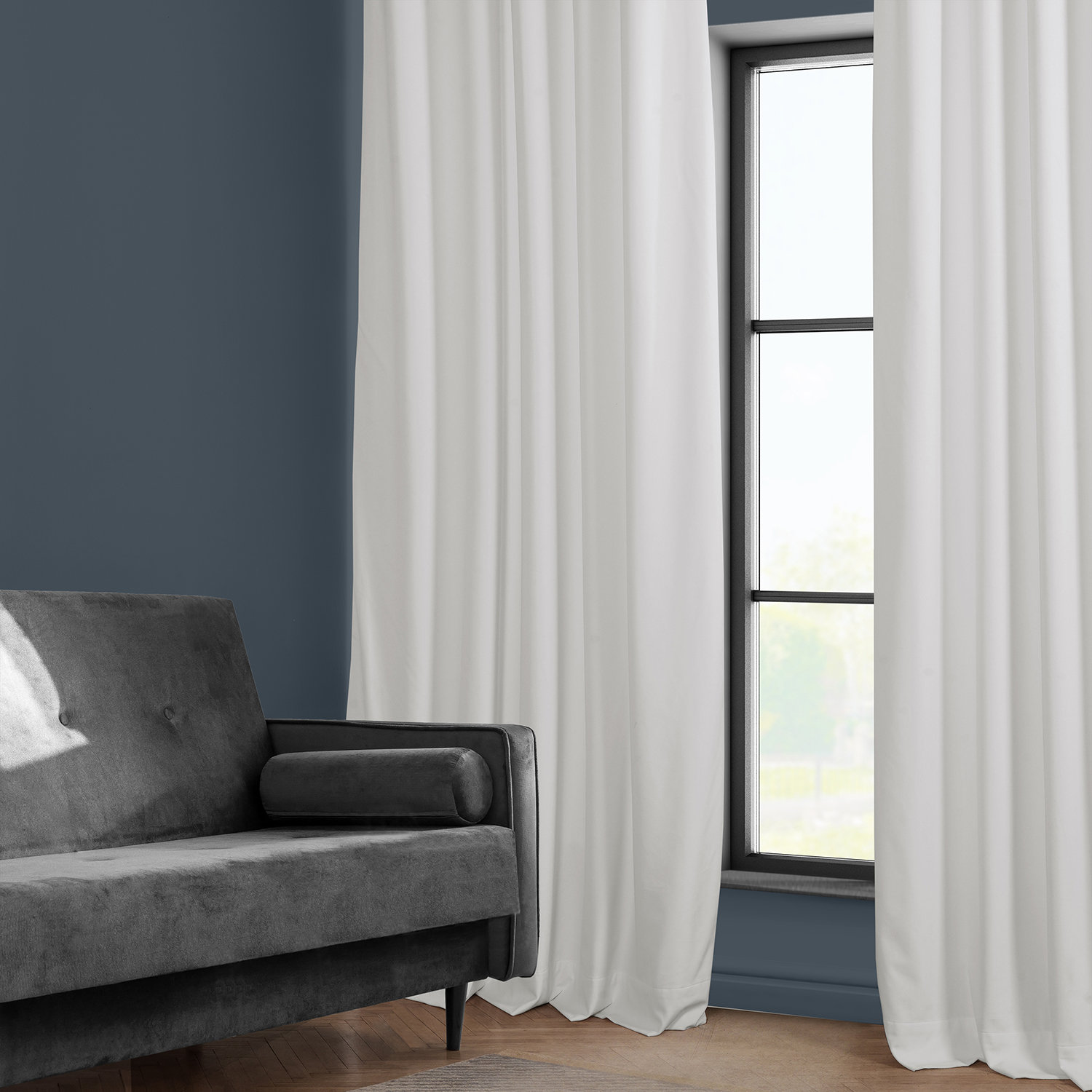 Matra Plush Velvet Room Darkening Curtain Panel, 50" W x 84" L, Pillow White