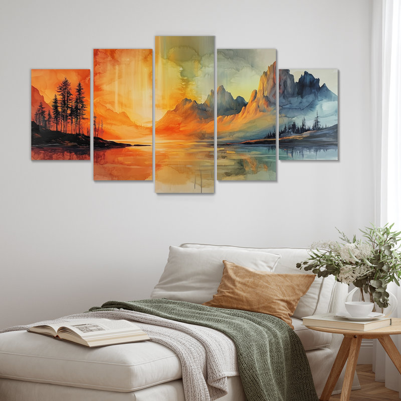 «Green and Orange Tachisme Landscape I - Tachisme», ensemble de reproduction d'art mural