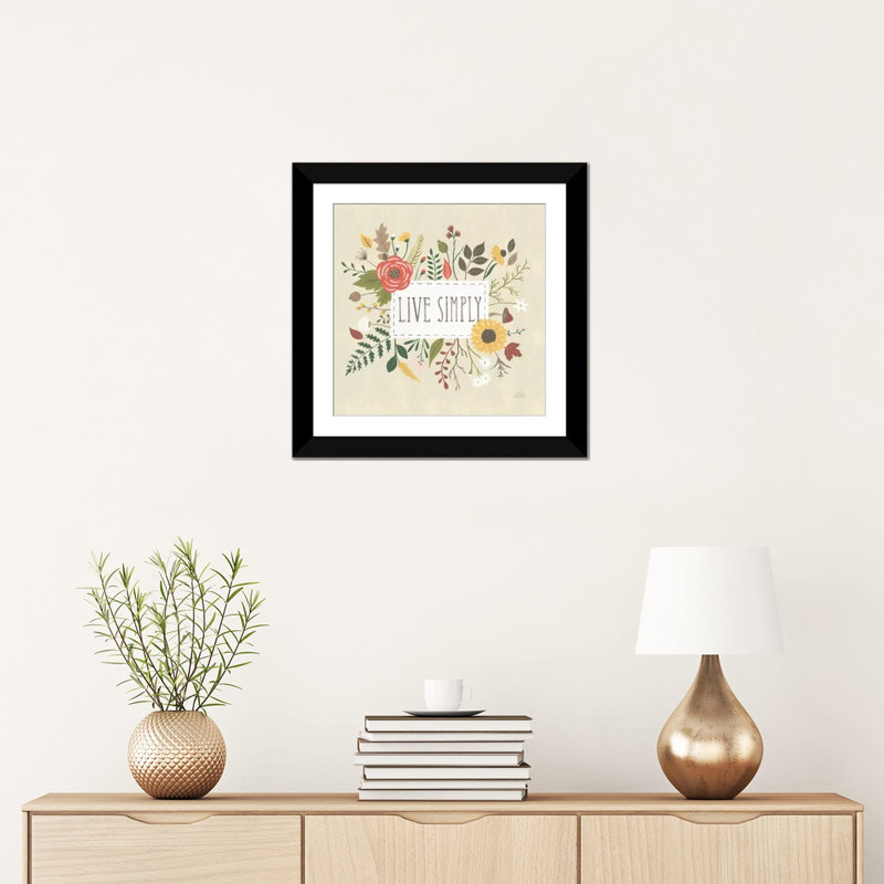 « automne jardin i », art textuel sur toile, H 16 po x l 16 po x P 1 po, Papier d'art encadré noir, Blanc