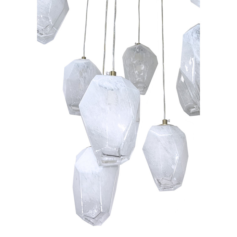 24-Light Gold Chandelier With White Glass Pendants, Gold