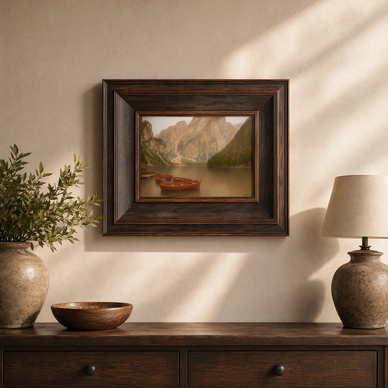 «Vintage Mountain Lake», art mural encadré rétro