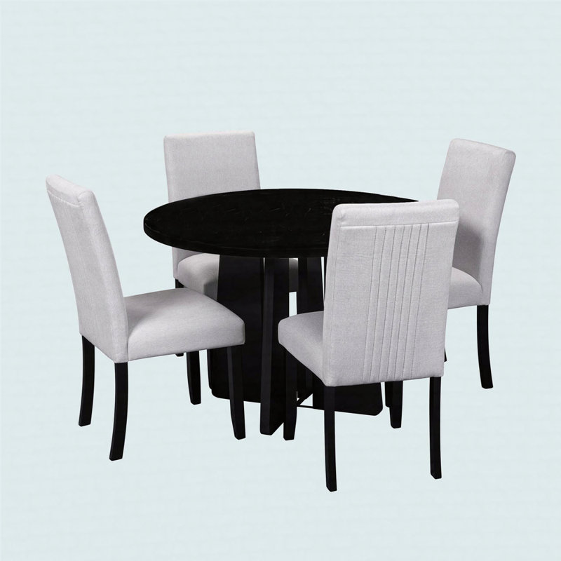Ensemble de table de salle à manger 5 pièces 43 po et 4 chaises rembourrées, Noir, Beige