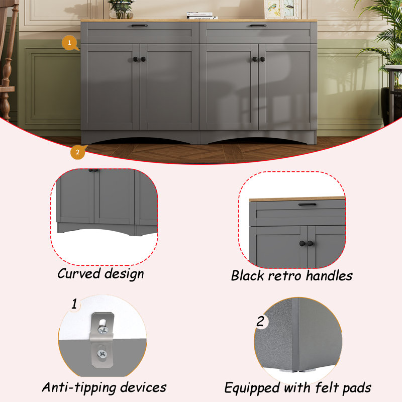 3-Piece Farmhouse Entertainment Center For 70" TV With Storage Cabinet , Rustic Multifunctional Sideboard With Adjustable Shelves