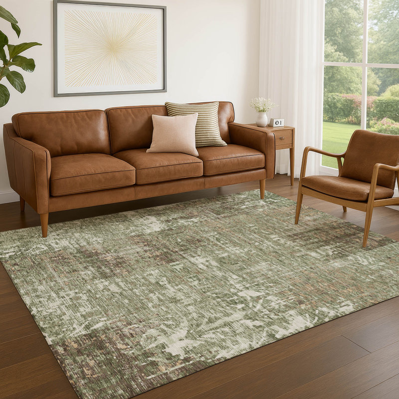 Tapis abstrait intérieur / extérieur lavable à la machine Chantille ACN2785, Olive, 8 pi x 10 pi