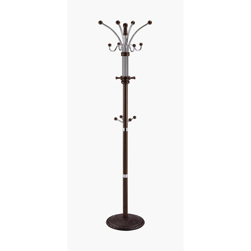 73" Tall Chrome and Wood Coat Rack, Espresso