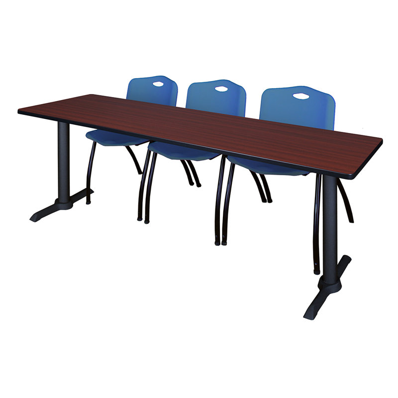 Table de formation Neyland Cain T-Base et 3 chaises empilables, Bleu, Érable