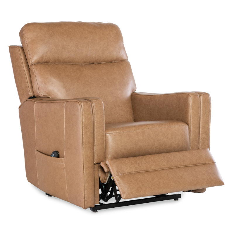 Seville Fawn Leather Power Recliner with Lift and Lumbar Support