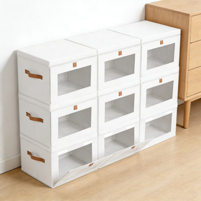 Fabric Storage Bins With Lids And Clear Windows - Large Front Opening Organizer Boxes With Handles, Sturdy Stackable Decorative Containers For Closet, Living Room, And Dorm Organization