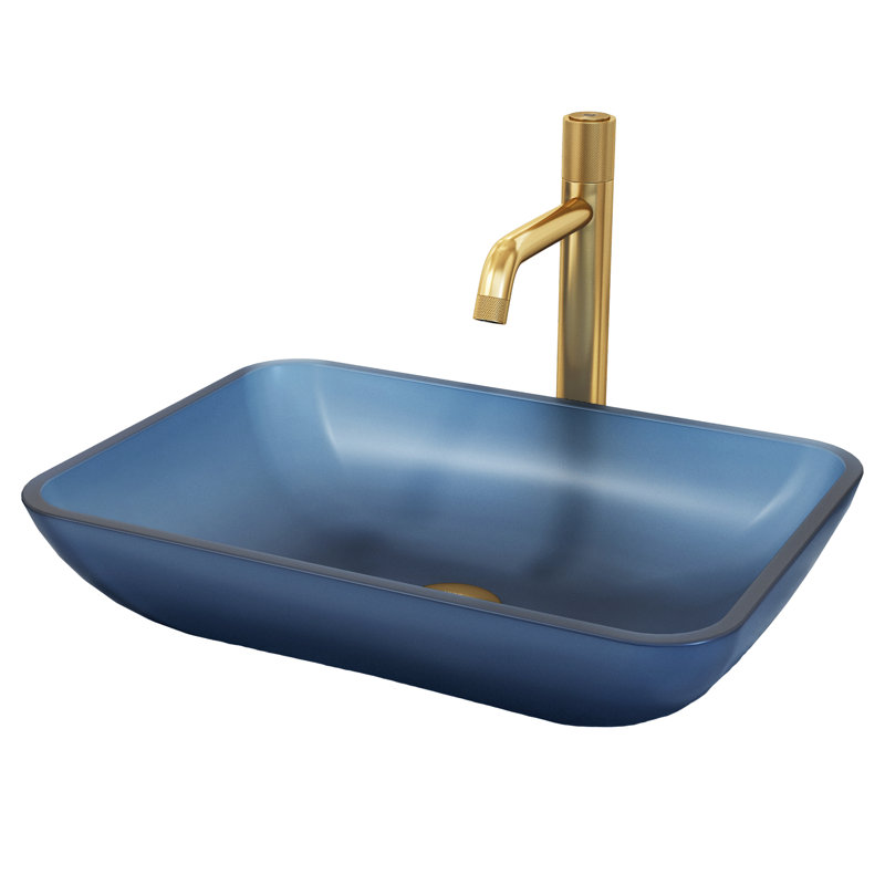 Sottile 18" L x 13" W x 4" H Rectangular Glass Vessel Bathroom Sink with 12" H Faucet