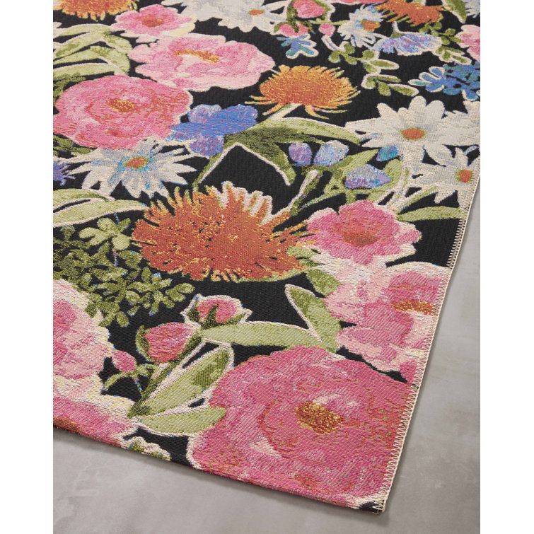 Modern Indoor Outdoor Retro Floral Area Rug 6x8 Pink Green Flowers Rug for  Patio Deck Backyard Balcony Waterproof Non Slip Carpet Machine Washable