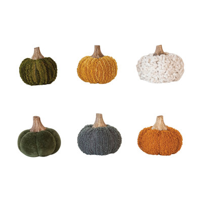 Small Bouclé Velvet Pumpkin Holiday Decor with Wood Stem