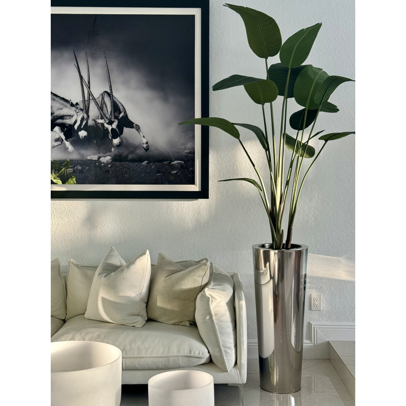 Faux Bird Of Paradise Tree in Metal Planter, 96" H x 40" W x 24" D, Silver