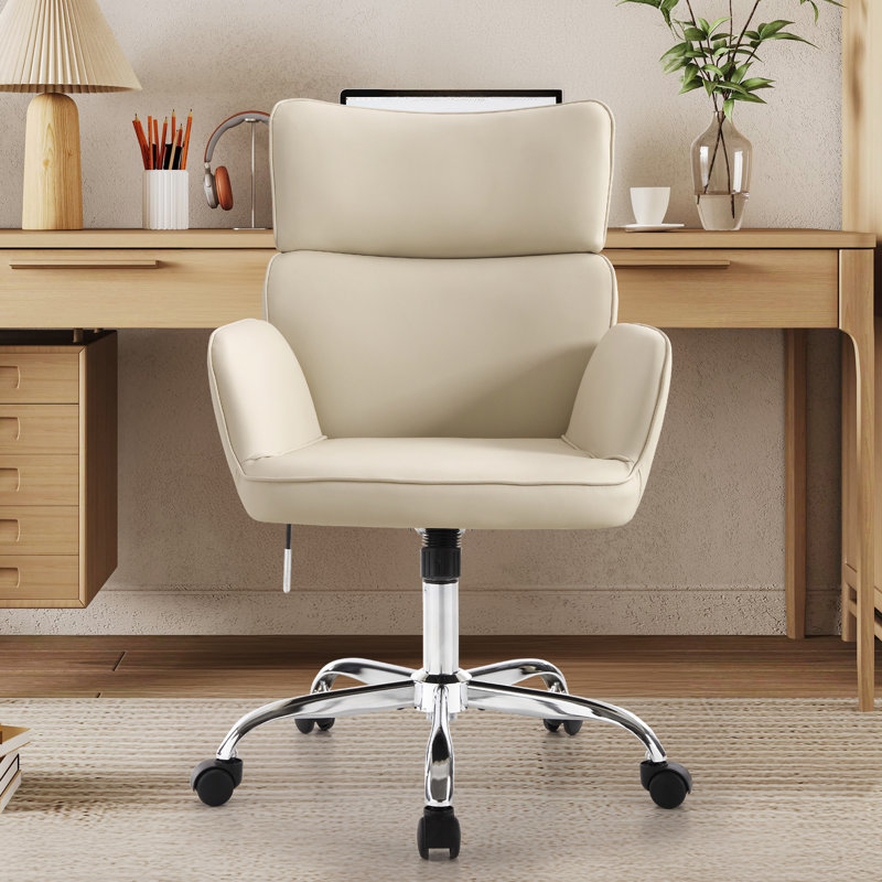 Chaise de travail pivotante en similicuir Caylin, Beige
