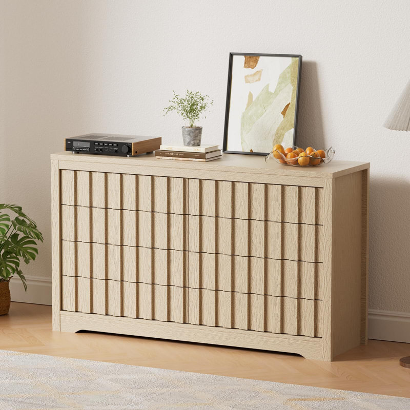 Commode 8 tiroirs pour la chambre à coucher, commode moderne Mid-Century et commodes, profil courbé, rangement en bois pour le couloir, le vestibule