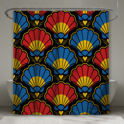 Rideaux de douche à motif de coquillages colorés très longs