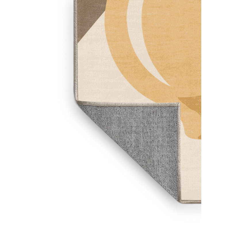 Tapis moderne et contemporain lavable à la machine en citron brun et beige Olney, 2x4
