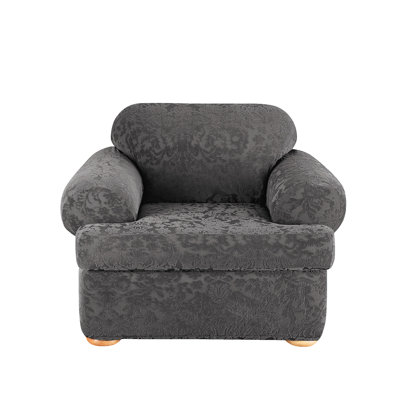 Stretch Jacquard Damask Polyester Blend T-Cushion Armchair Slipcover