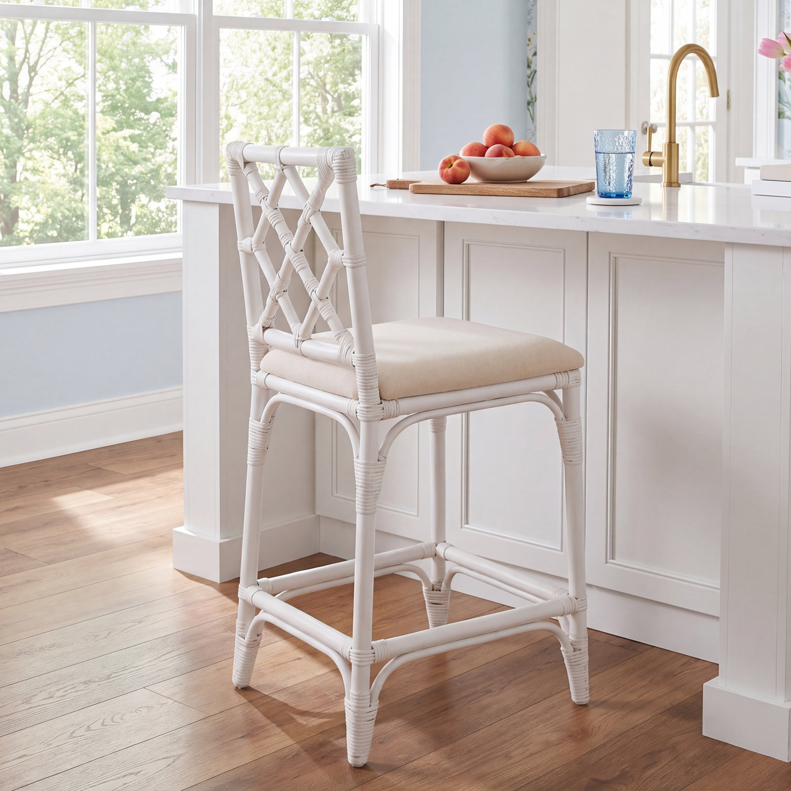 Peoria Barstool with Cushion, White