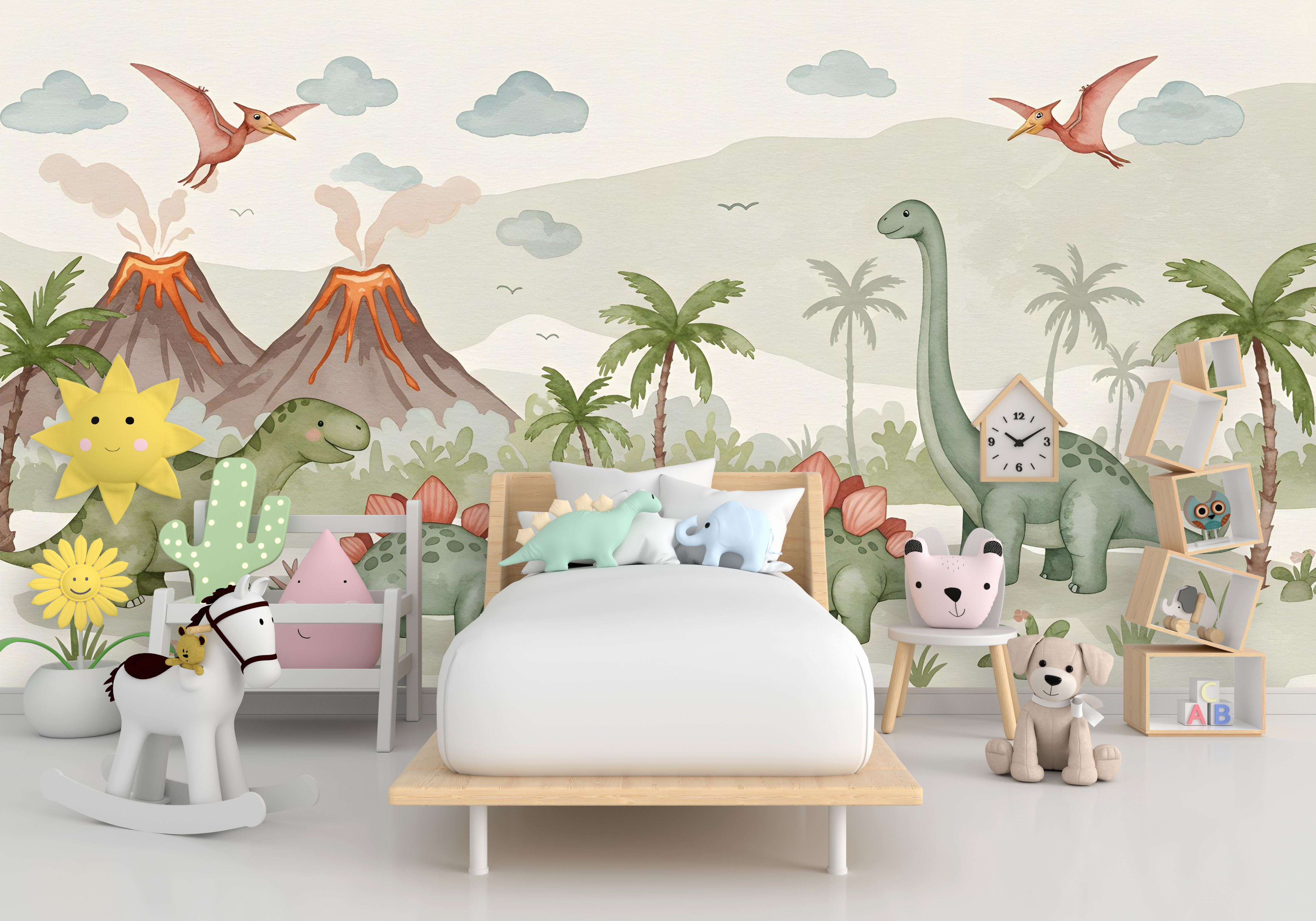 Trinx Dinosaur Wall Decal | Watercolor Dino Wallpaper | Prehistoric ...