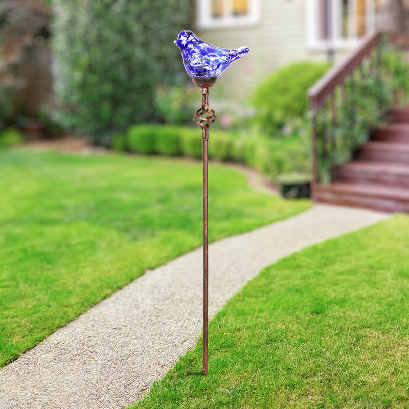 Piquet de jardin solaire en verre soufflé à la main Exhart, 6 par 31 pouces, Bleu