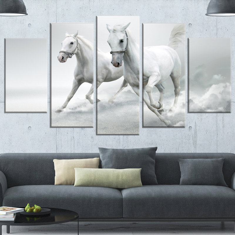 « running white horses », ensemble de 5 reproductions d’art mural sur toiles tendues