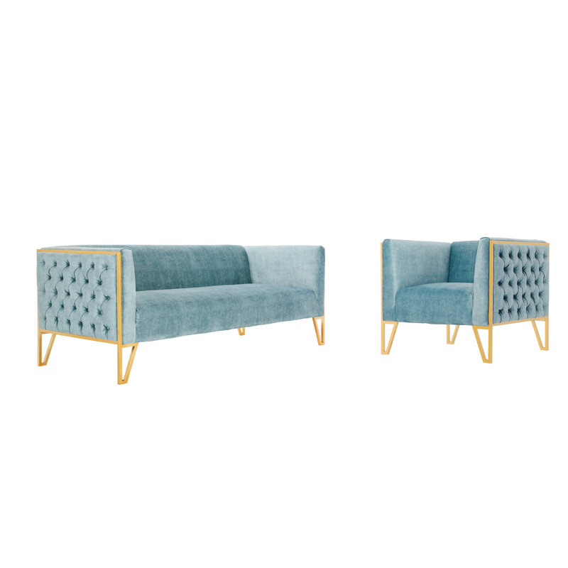 2 - Piece Velvet Living Room Set, Ocean Blue Velvet