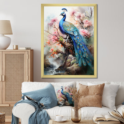 «Aymi Blue Pink Peacock Watercolor III», reproduction sur toile