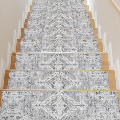 Stair Treads Non Slip for Wooden Steps Indoor 15 PCS Carpet Stair Streads with Tape 8"x30" Rubber Backing Stairecase Step Treads Boho Stair Rugs for Elders,Kids and Dogs