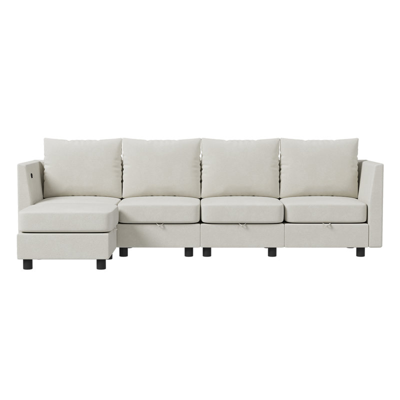 5-Piece L-Shaped Modular Sectional Sofa, Beige Chenille