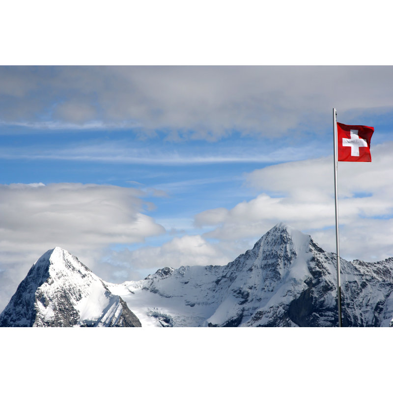 Chaîne de montagnes suisse avec drapeau par Aloha_17, H 8 po x l 12 po