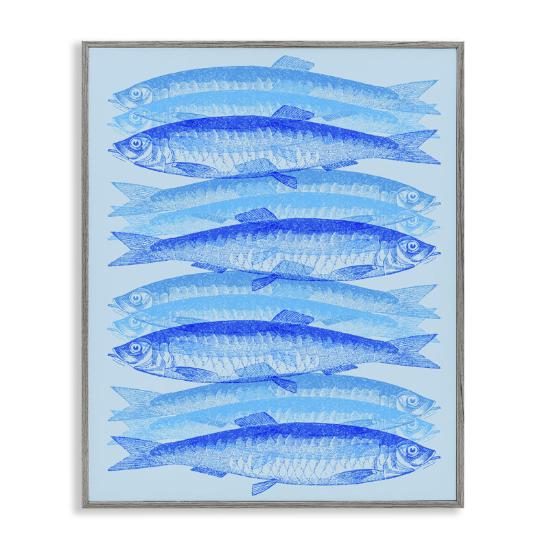 Blue Layered Fish Framed Giclee Art by Daphne Polselli, Farmhouse Gray Framed Giclee, 30" H x 24" W