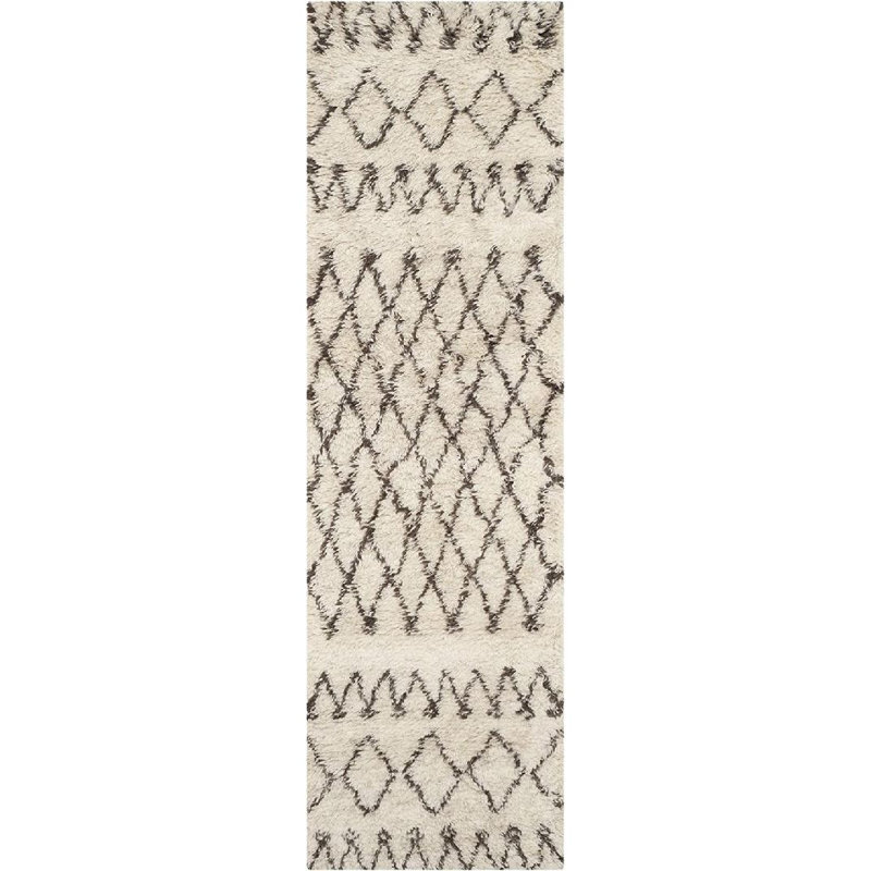 Clem Southwestern Handmade Tufted Wool Ivory/Brown Area Rug, Runner 2'3" x 6'