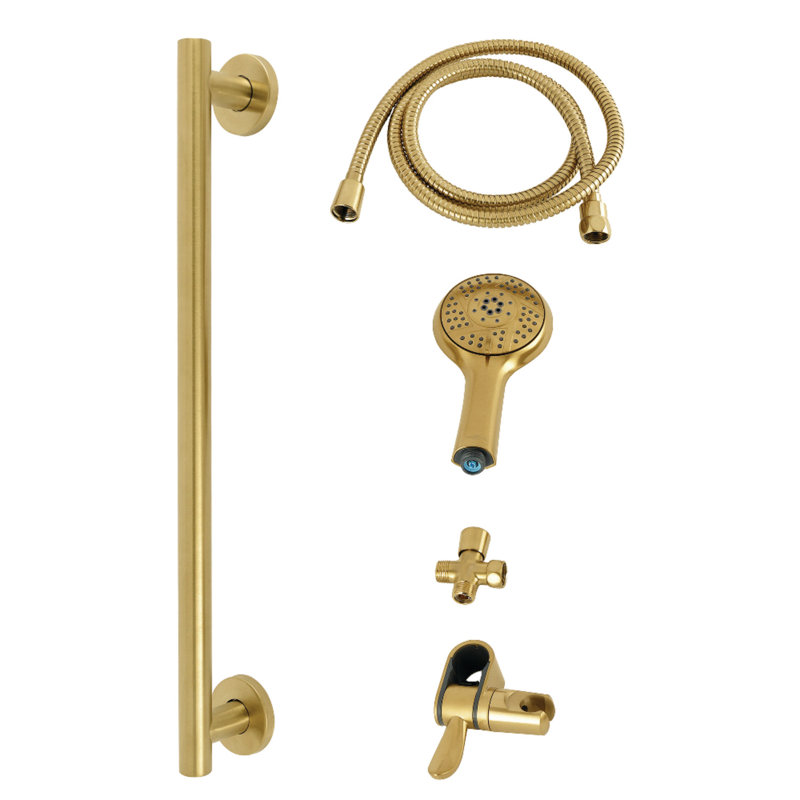 Kingston Brass Made To Match Shower System With Slide/Grab Bar And Hand Shower, Brushed Brass