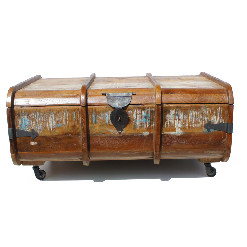 Sanjay Old Distressed Painted Teak Trunk on Wheels