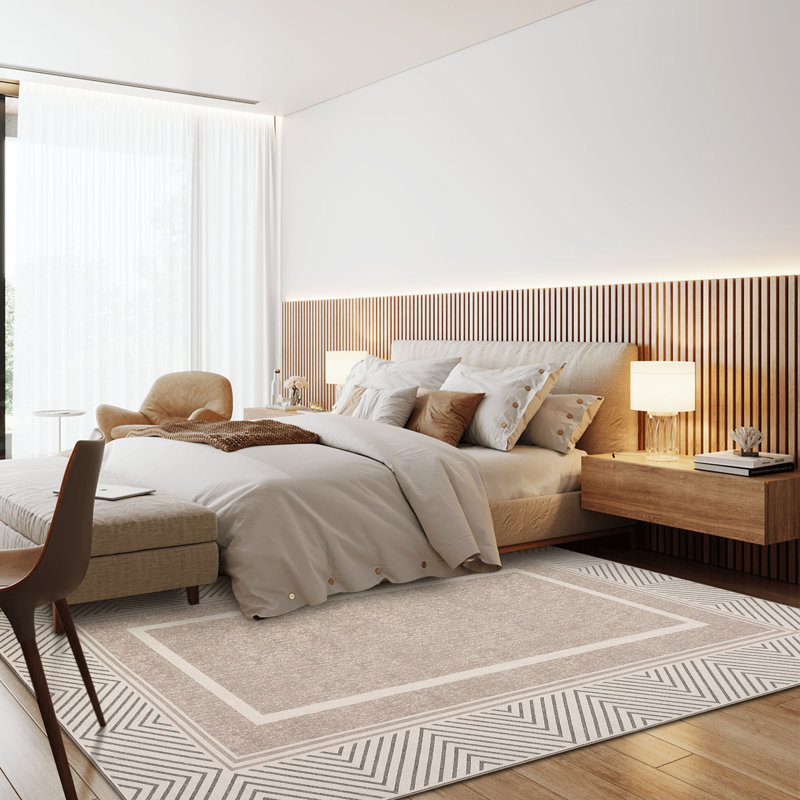 Tapis décoratif lavable à tapis à bordure géométrique pour salon de chambre à coucher, Rectangle 9 pi x 12 pi