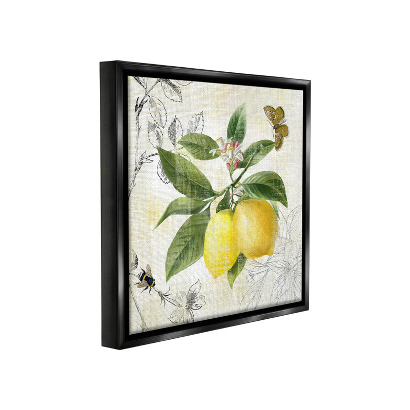 " Vintage Lemon Pattern " by Nan, Jet Black Floater Frame, 18" H x 18" W