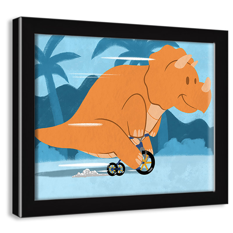«Riding Dino 2», impression sur papier, H 8 po x l 10 po x P 1,18 po, Encadré de boîte à grain de bois noir