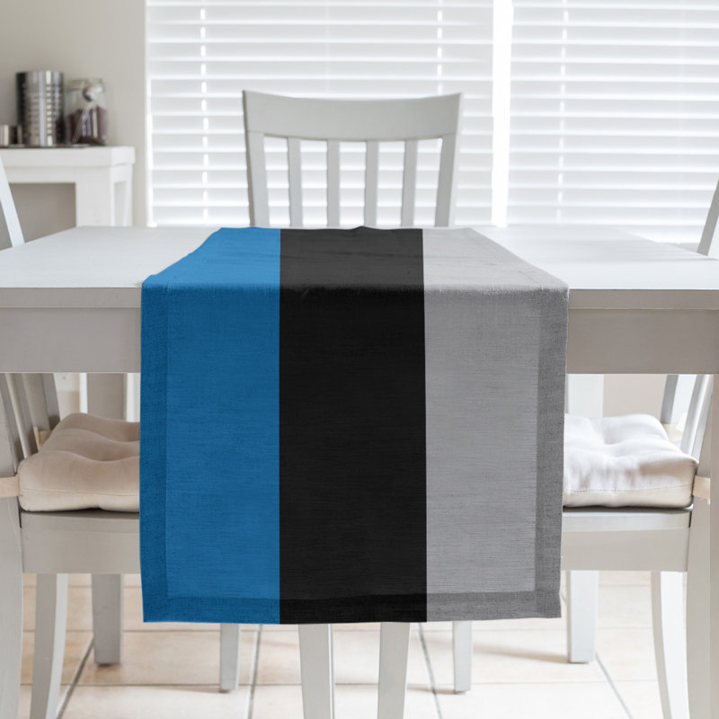 Chemin de table basket New York, L 90 po x l 16 po, Bleu / noir / argent, Sergé de coton