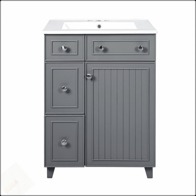 Meuble-lavabo 24 po vert forêt avec lavabo en céramique, porte à fermeture en douceur et 2 tiroirs pour un rangement efficace
