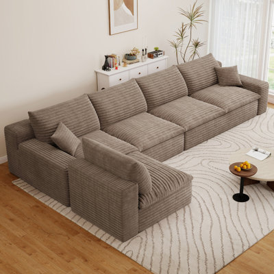 136" Cloud Sectional Couch L-Shaped, 5-Seater Modular Sectional Sofa, Upholstered Deep-Seat Corduroy Boneless Couch for Living Room Bedroom, No Assembly Required