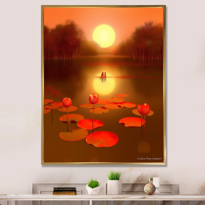 " Asian Lotus Pond Serenity Full Moon Reflections "