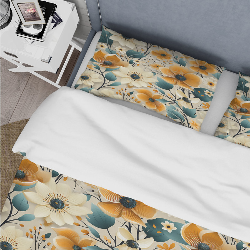 Ensemble de housse de couette Mod Floral Nostalgia I - Mid-Century - Microfibre de polyester